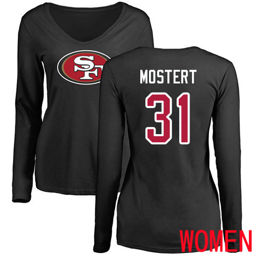 San Francisco 49ers Black Women Raheem Mostert Name and Number Logo #31 Long Sleeve->women nfl jersey->Women Jersey